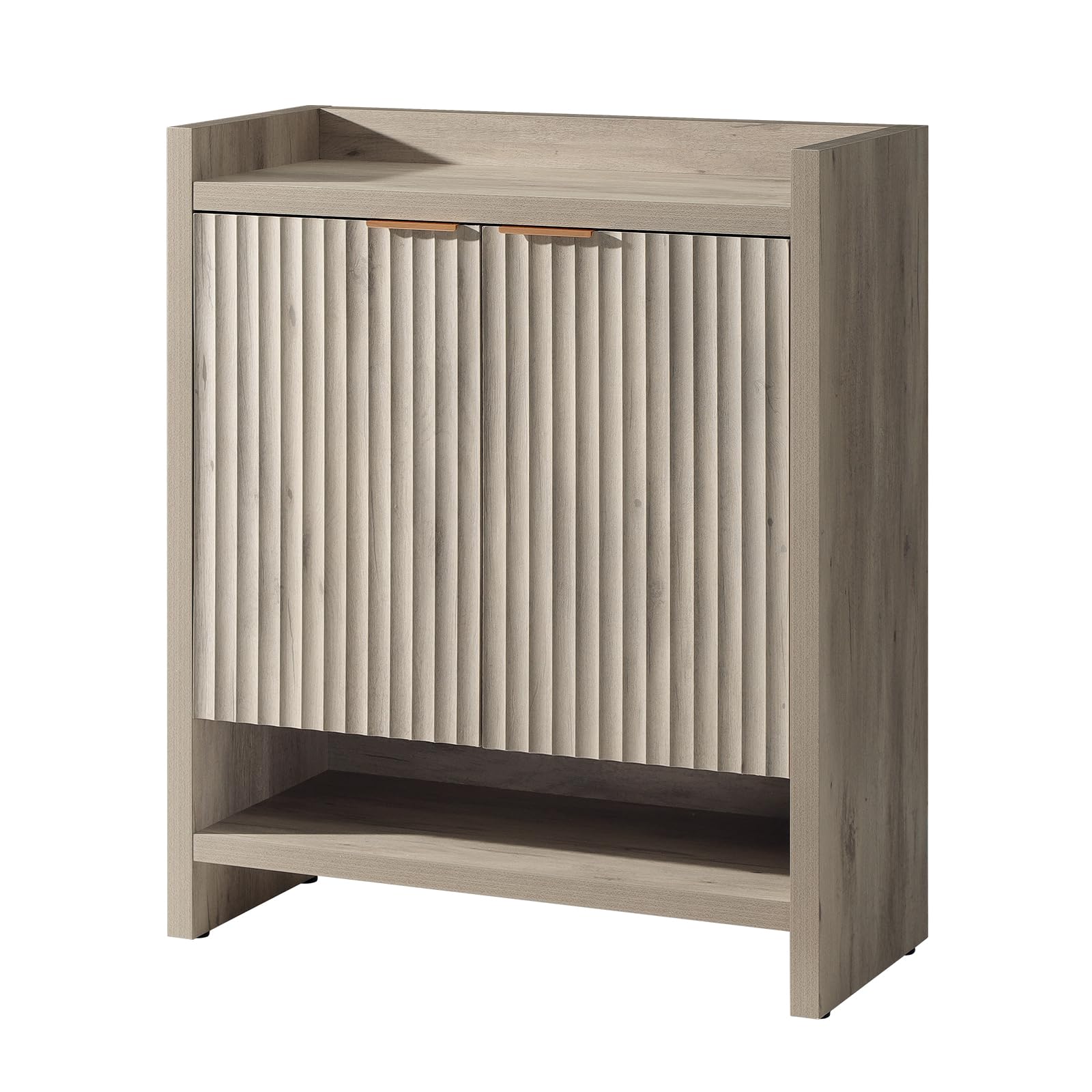 Fluted Shoe Cabinet, 41" Tall 2-Door Entryway Storage Organizer with Doors and 5 Tier Adjustable Shelves, Shoes Rack Ideal for Hallway Mudroom Front Door Areas (Gray Oak)