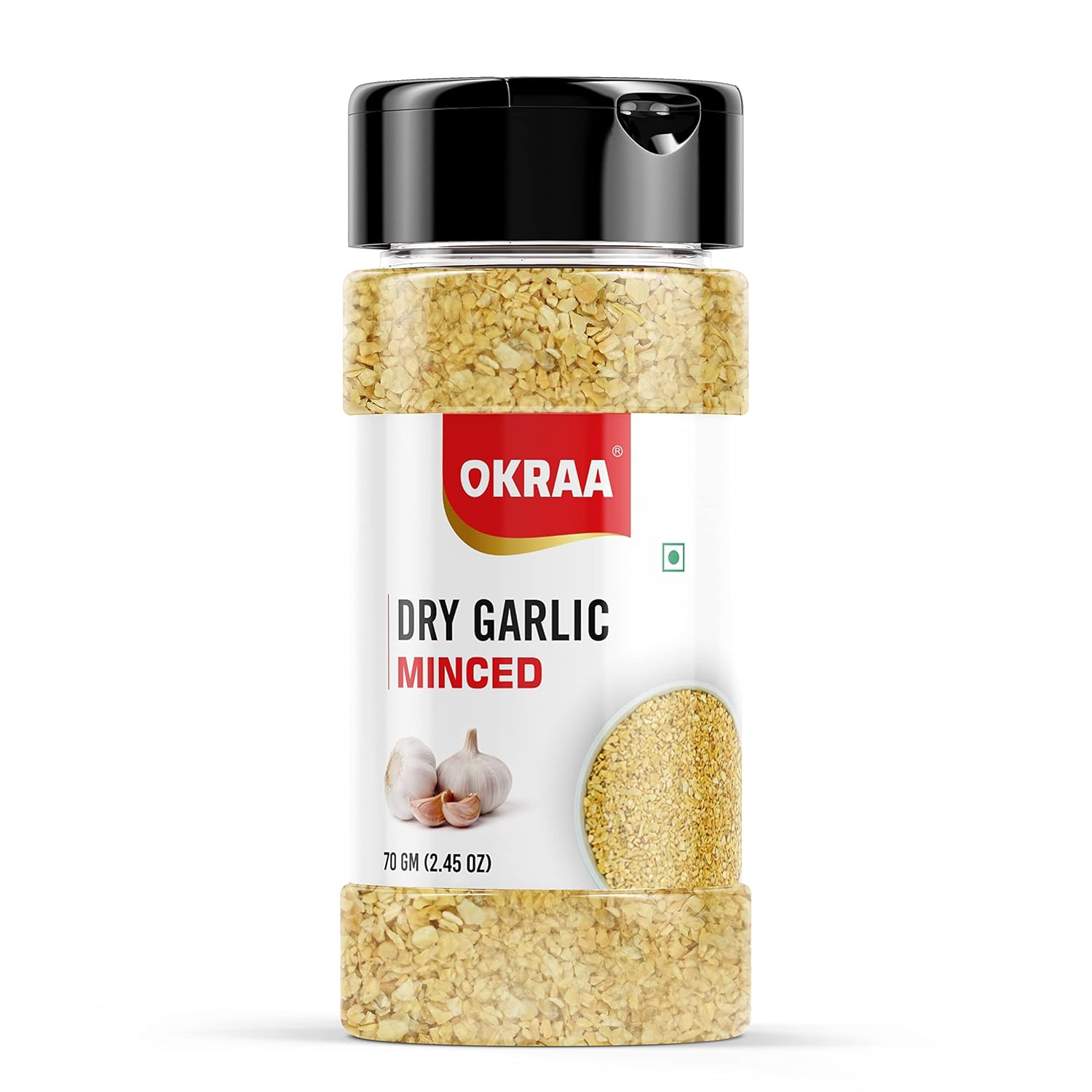 OKRAA Dry Garlic Minced 100 GM/Dehydrated Garlic Flakes/Pure and Natural (Roasted Garlic