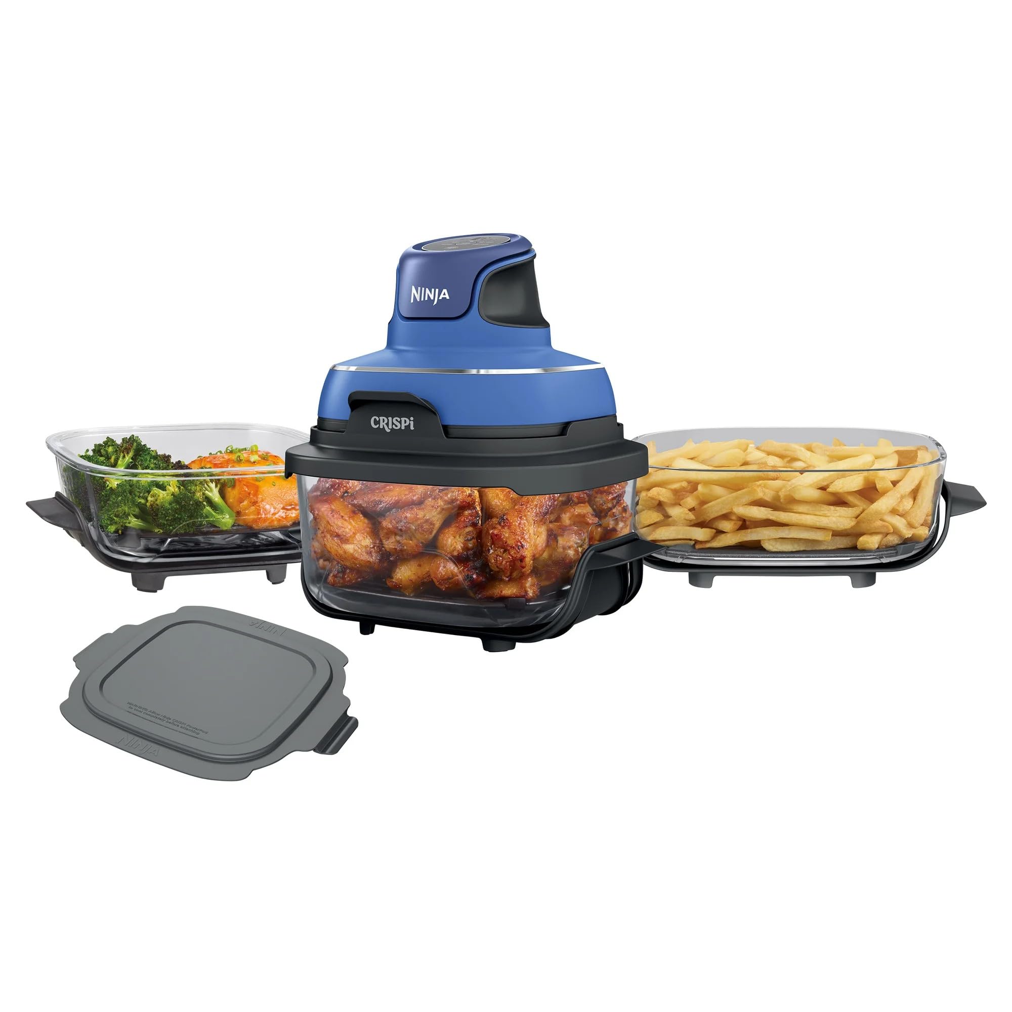 Ninja Crispi 5-in-1 Portable Glass Air Fryer Cooking System, 1500W, 6-Cup, 4-Quart & 2.5-Quart TempWare Containers With Lids, Microwave, Freezer & Dishwasher Safe, Blue, FN103CO