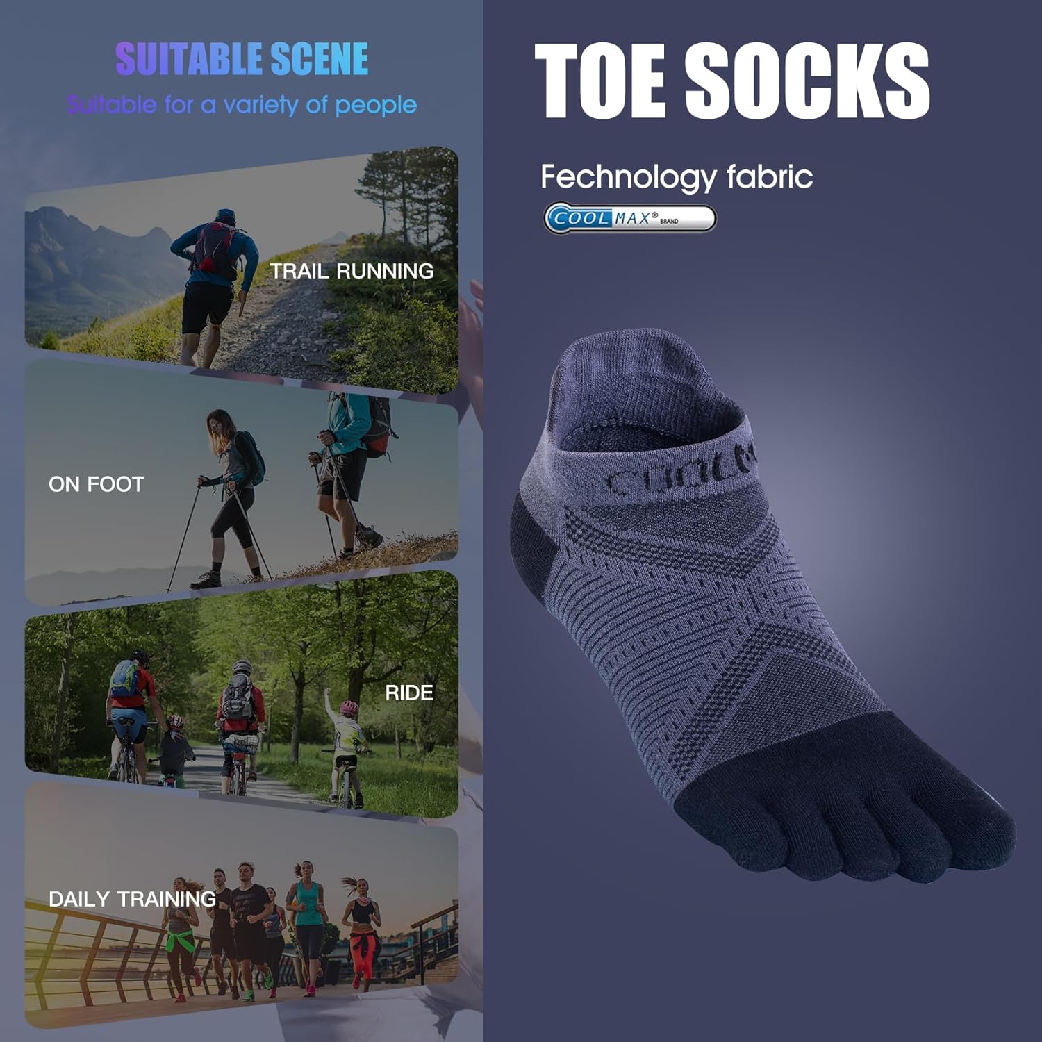 likloks Toe Socks for Men Women - Athletic Running Coolmax Five Finger Socks Ankle - Soft and Breathable (3 Pairs) - Image 7