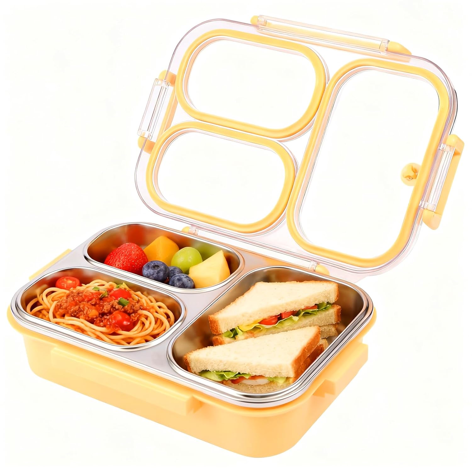 Stainless Steel Bento Lunch Box Kids Adults 25oz-Leakproof 3 Compartment Metal Bento Lunch Container 304 Stainless Steel Bento