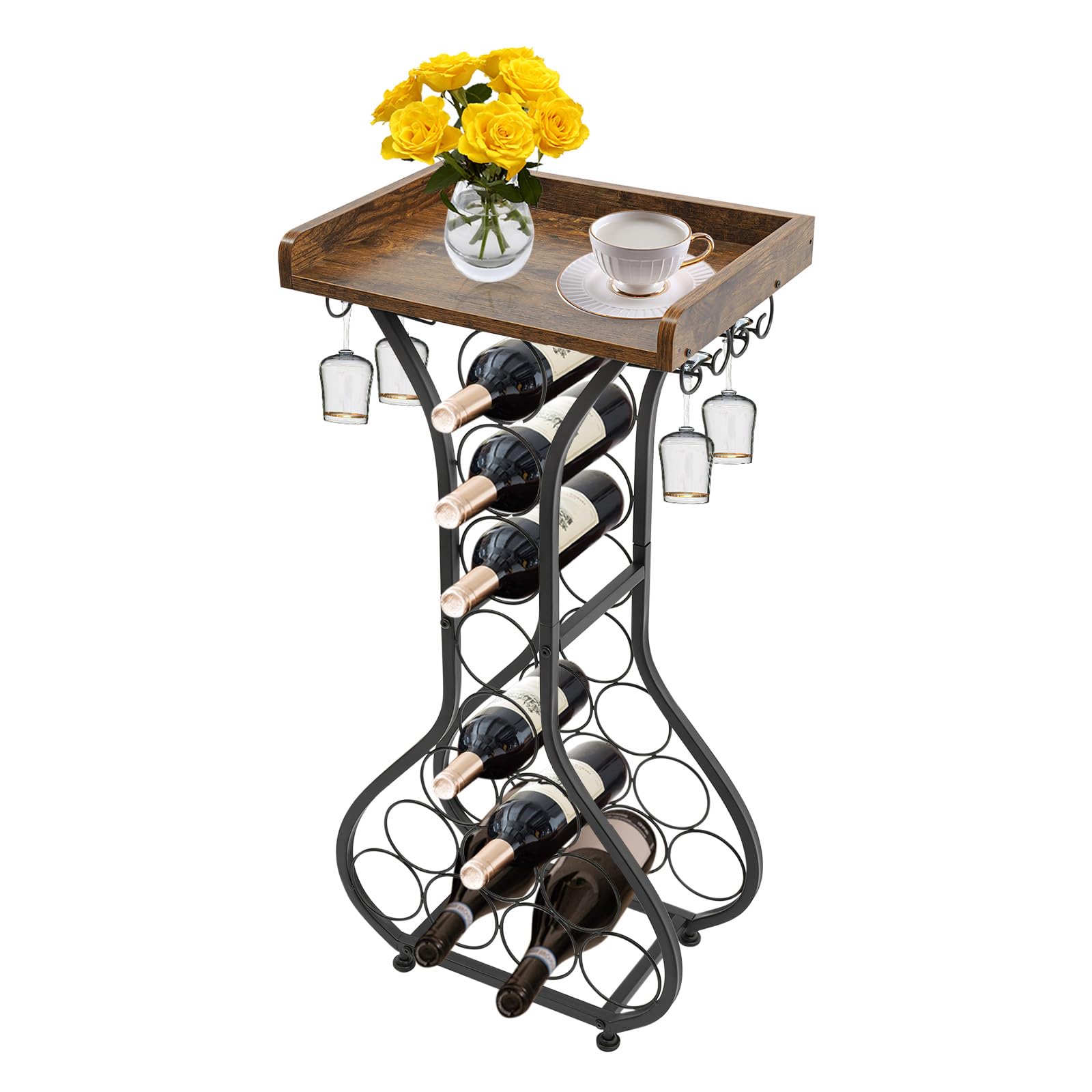 Étagère à vin autoportante pour 14 bouteilles, petit porte-bouteilles H 90 x l 30 x P 42 cm, support décoratif pour bar, chambre, restaurant, noir