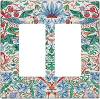 Vista 48 de Cubierta de interruptor de luz basculante de palanca de 2 bandas con textura de tablón rústico, diseño floral de mariposa y margarita