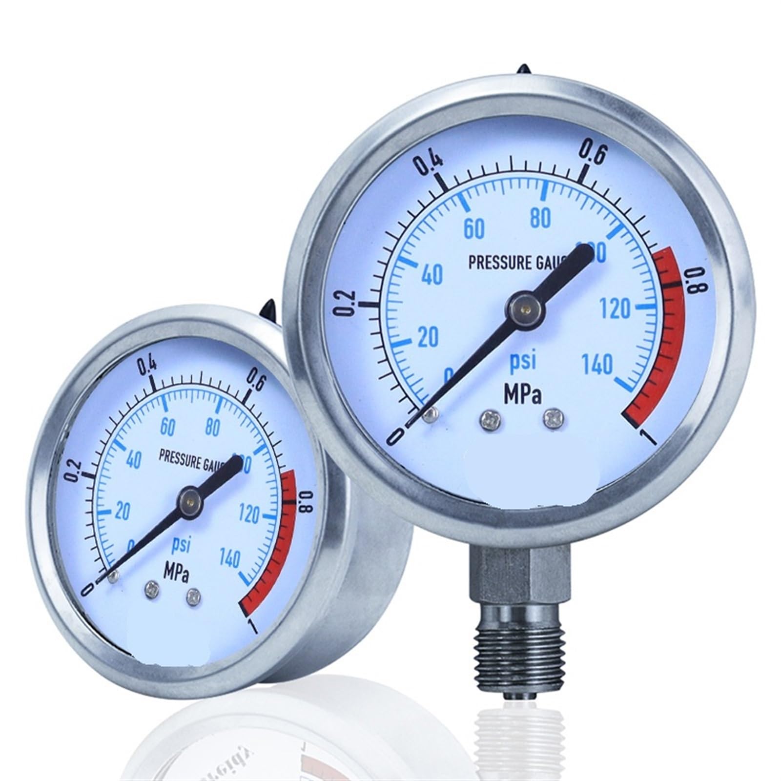 Manómetro hidráulico de Acero Inoxidable de 100 mm para Aceite de glicerina, 0-60 MPa, antivibración, para Aire y Agua, G1/4 G1/2 (Color: Media rosca-01, tamaño: 0-0,6 MPa)