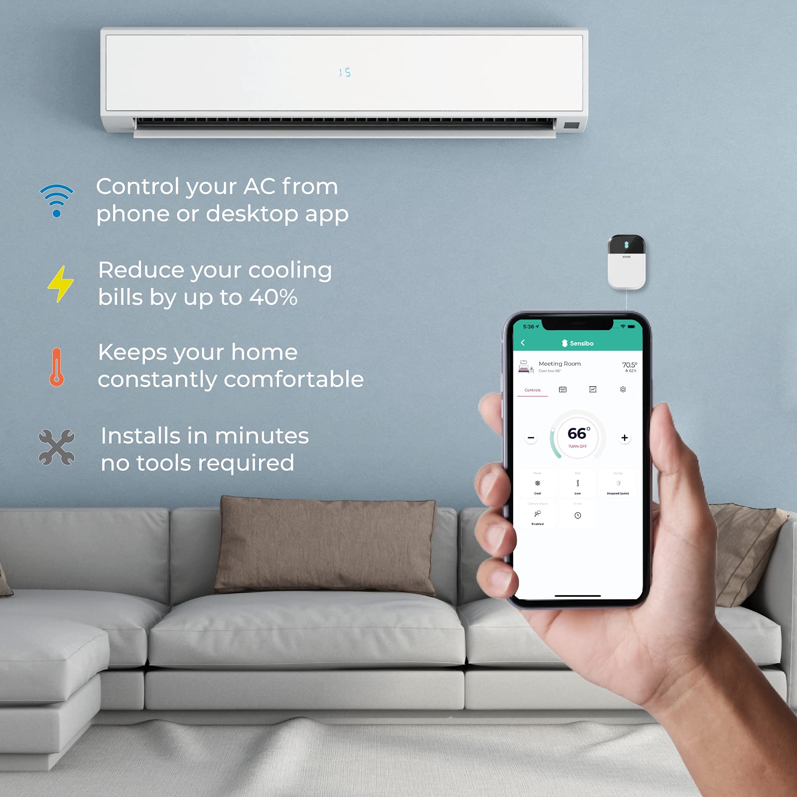 Sensibo Sky Smart Air Conditioner Controller WiFi Thermometer Monitoring Provides Smart AC