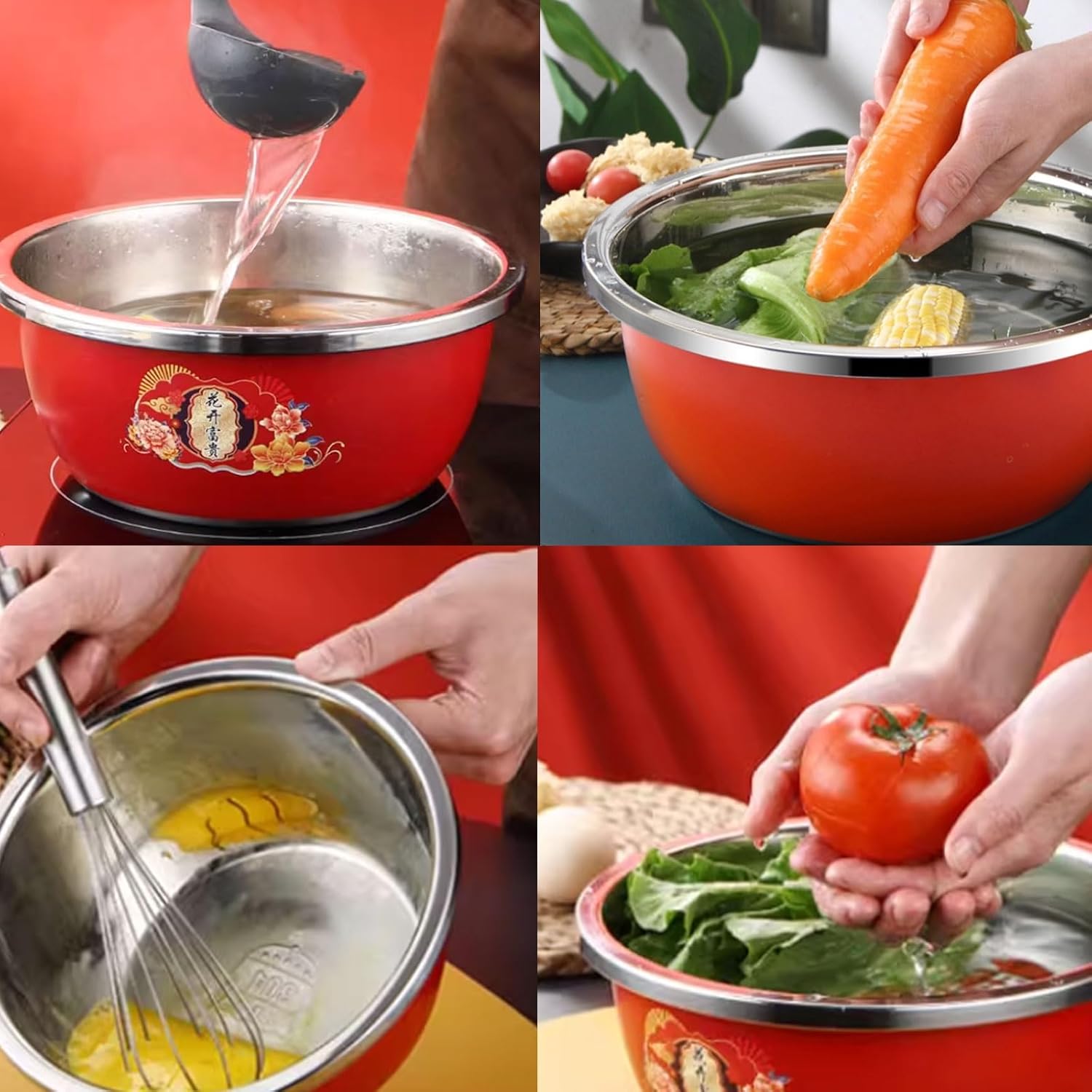 Stackable Stainless Steel Mixing Bowl With Lid For Home Kitchen Use Dough Mixing Egg Beating Salad Mixing 3000ML/105.5OZ multipurpose