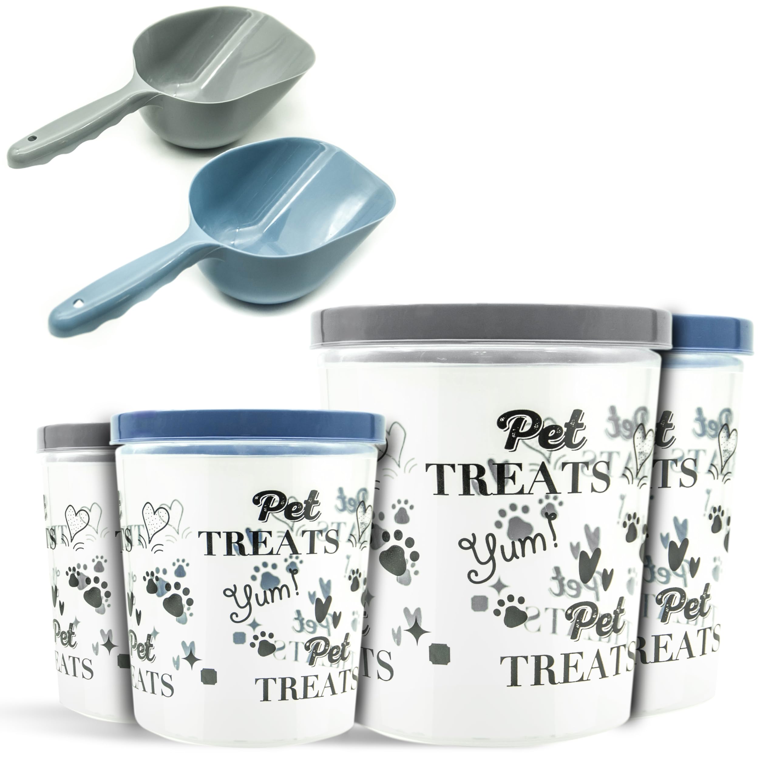 (Set of 2) - Pet Storages Container with 1x Feeding Scoop โ Cat & Dog Food Storage Box โ Candy Jar, Tin, Tub for Dogs, Cats โ Pets Treat Containers with Airtight Lid (Blue/Grey, (2+5) Litre)