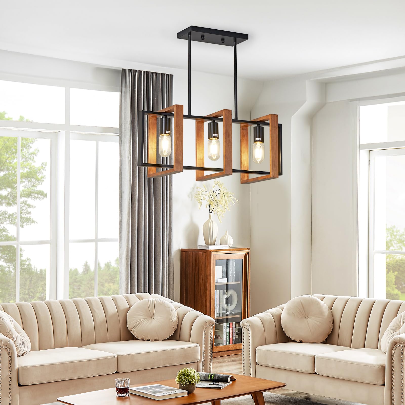 Lampadari Da Cucina,Legno Metallo Piscina Tavolo Luci, Industriale Lampadario Cucina Altezze Regolabili Per Sala Da Pranzo E Soggiorno, Foyer Corridoio (A,3 Heads)