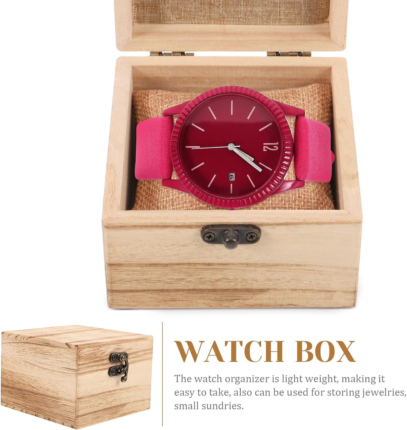 LIFKOME Portable Wood Watch Storage Box for Men and Women, Lightweight Khaki Travel Organizer Case with Fabric Lining, Versatile Watch and Small Sundries Holder for Outdoor Travel