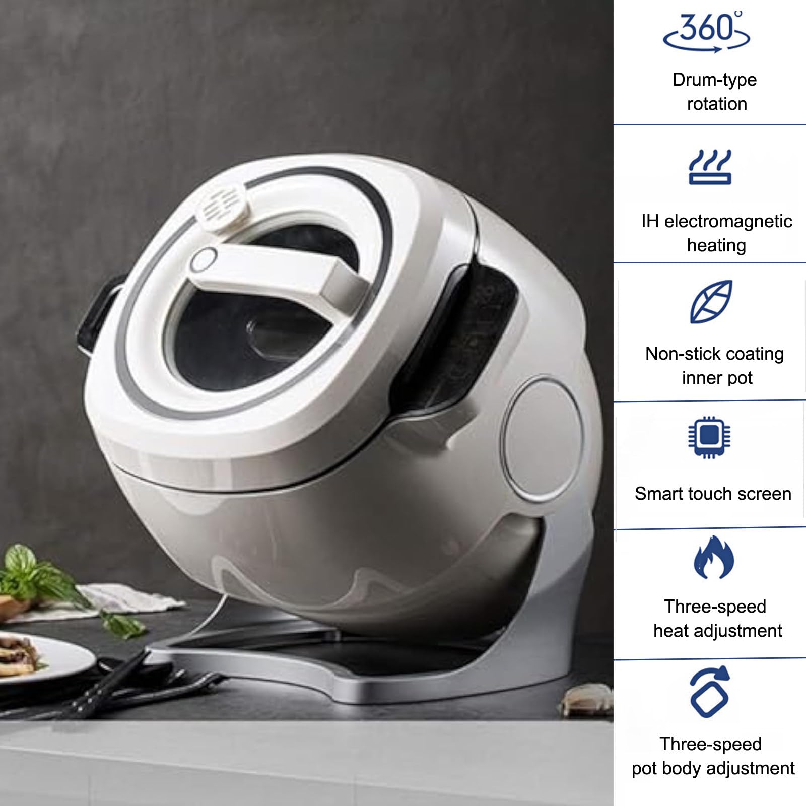 Macchina automatica per riso fritto, rotazione a 360°, stile tamburo per mescolare e stufare, include 3 utensili da cucina per una comoda preparazione dei pasti