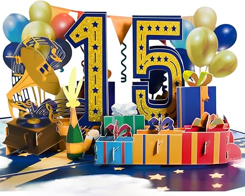 GREETING ART Tarjeta de feliz cumpleaños 15, tarjeta de aniversario de boda 15 para marido y esposa, tarjeta de cumpleaños de 15 años para