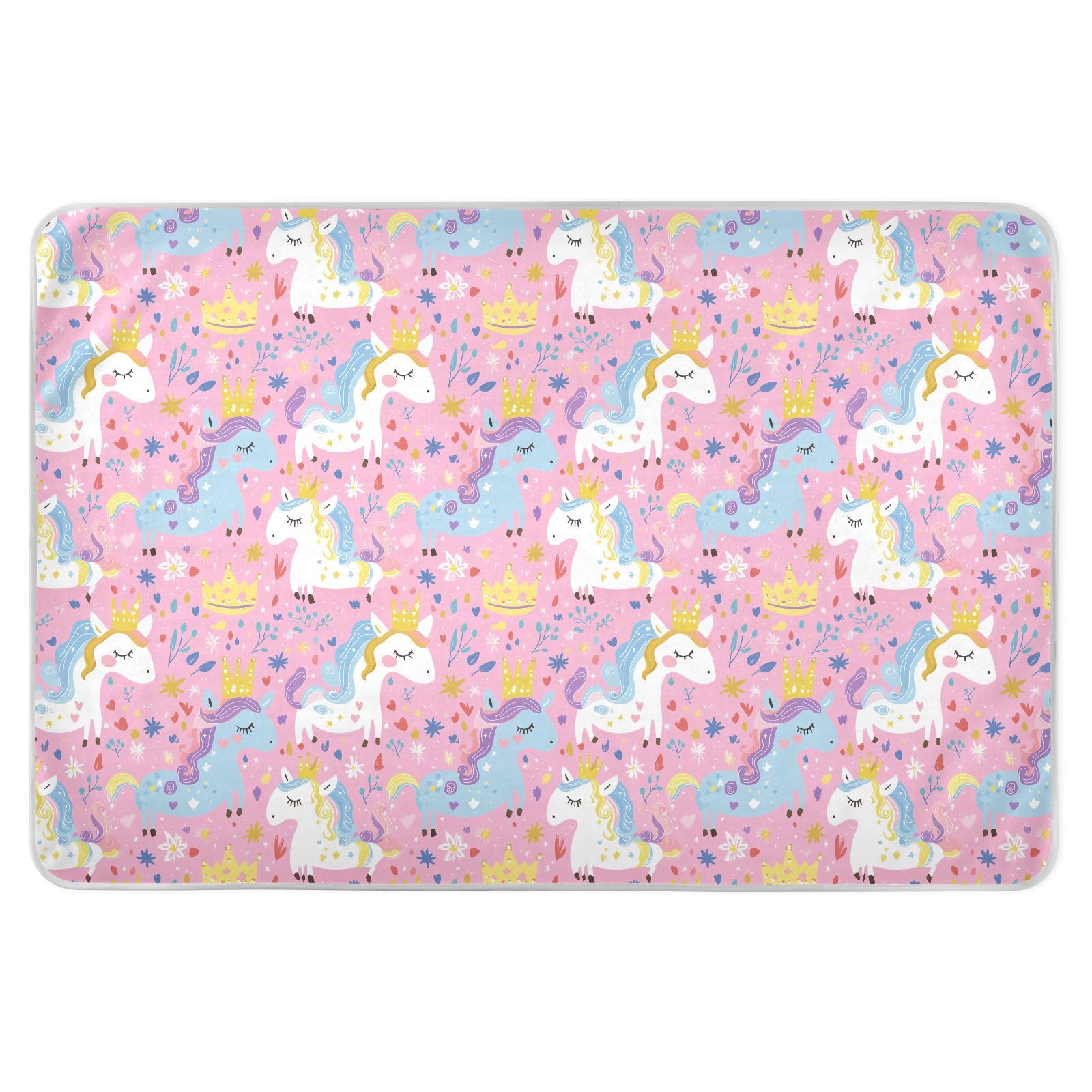 Rainbow Color Cute Unicorns Bed Underpads Soft Absorbent Potty Training Cover Skin-Friendly Bed Liners for Kids Adults Pets , 52