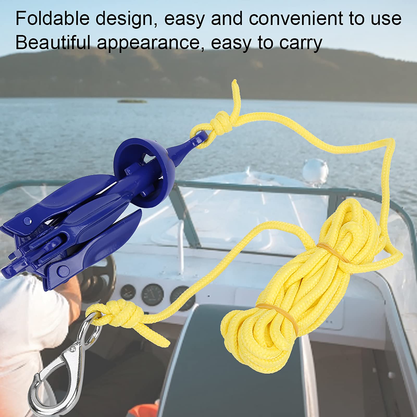 Kit di Ancora Barca Kayak Pieghevole, Ancoraggio Rampino Imbarcazioni Durevole Canoa in Alluminio per Gommone Pieghevole Corda Fibbia Accessorio