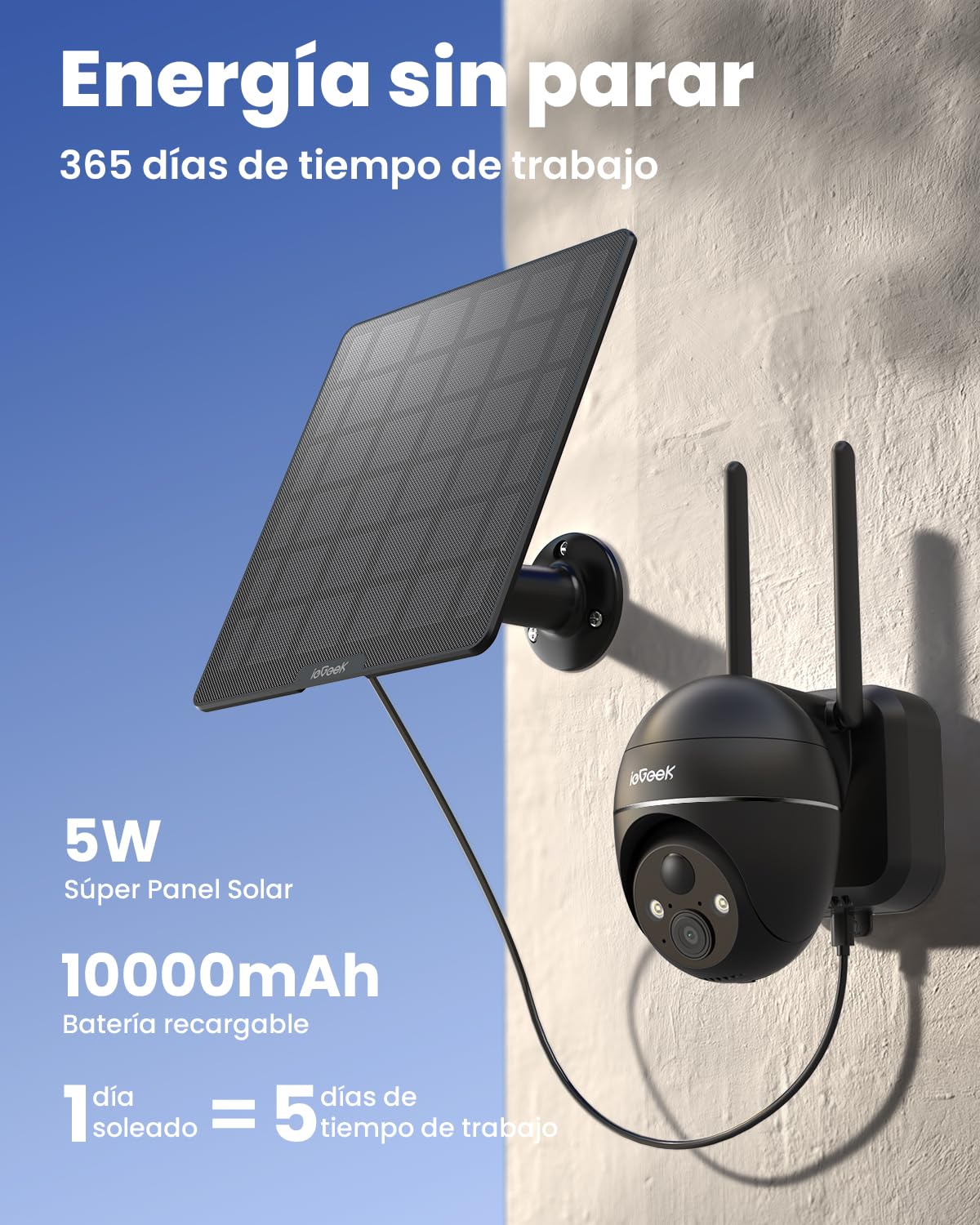 ieGeek 4G/3G LTE Cámara Vigilancia Exterior Solar Inalámbrica, 2K IP Cámara con Batería 10000mAh, PTZ 355°＆120°, Incluye Tarjeta SIM y Tráfico de Prueba, Visión Nocturna Color, Detección Humana PIR