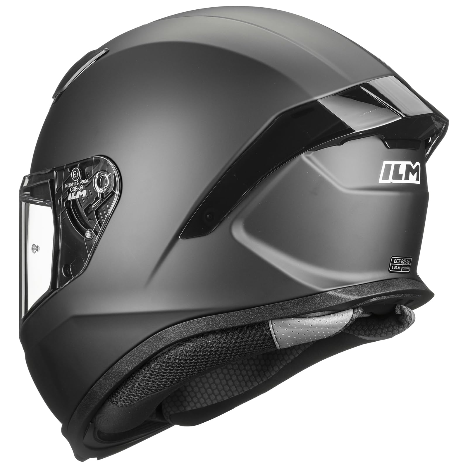 ILM Kask motocyklowy integralny kask motocyklowy dla mężczyzn, kobiet, ECE 22.06 z wizjerem, pasuje do modelu Pinlock F607, matowa czerń, rozmiar M