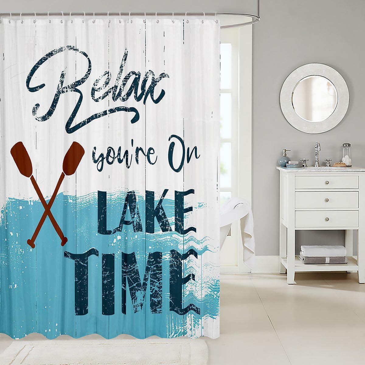 Lake Fabric Shower Curtain, Boating Bathroom Shower Curtain Sets 72" W X 84" L, Lake Paddle Decor Shower Curtain Lake House Decor For The Home, Coastal Rustic Farmhouse Waterproof Bathroom Curtains