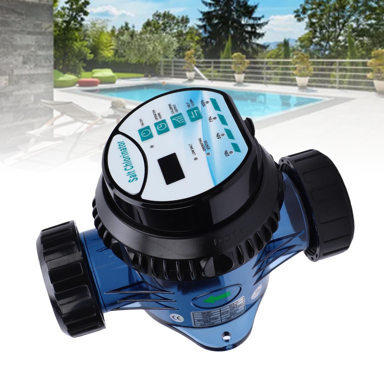 VGEBY Chlorator Słonowodny Inteligentny System Sterowania solą basenową z Samoczyszczącymi Płytkami Ti 10 G H Regulowana Moc Wyjściowa Cl dla Basenów Wanny z Hydromasażem Spa do 45 000 Litrów