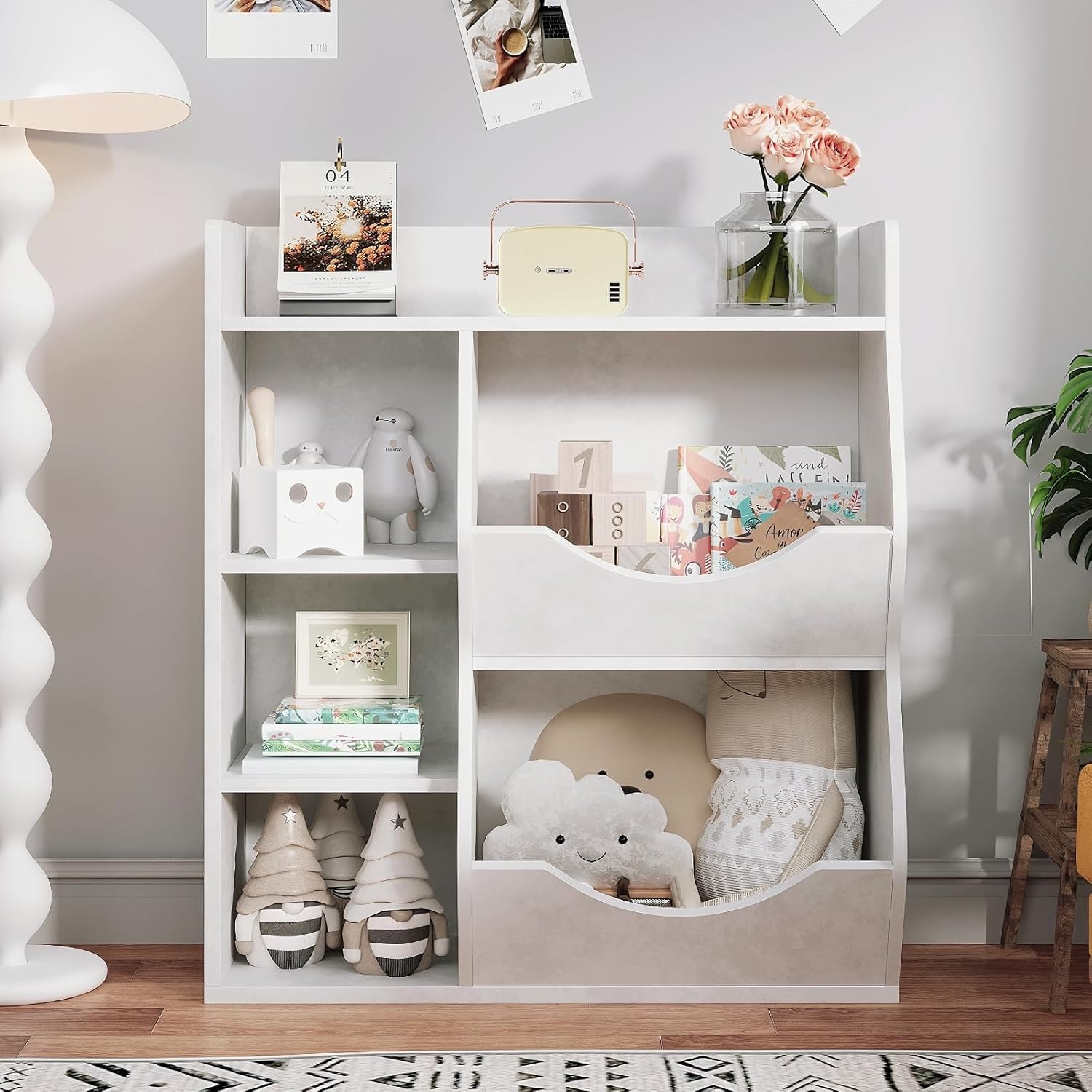 GAOMON Estantería para niños, organizador de almacenamiento de juguetes de 36 pulgadas de alto, estantería de madera de 3 niveles, exhibición de