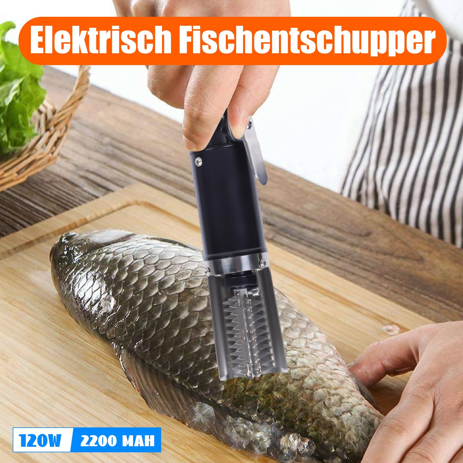 Descamador de pescado eléctrico, hoja automática de 6 caras, negro de acero inoxidable, resistente al agua, 120 W, 100-240 V CA, 50/60 Hz