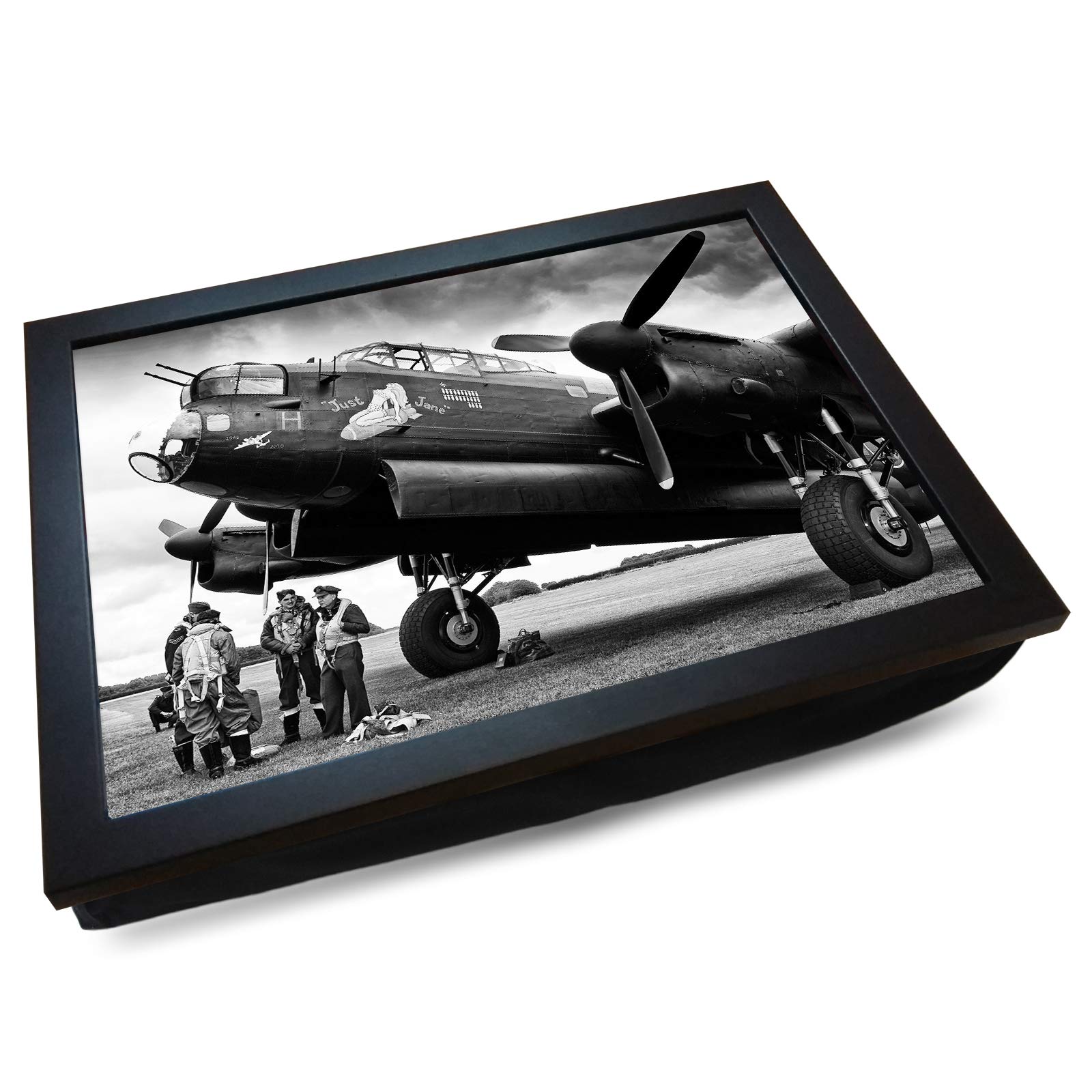mooki Deluxe Cushioned Lap Tray | Avro Lancaster Bomber 'Just Jane' with Crew | Wooden Frame | Bean Bag Cushion Base | #EM