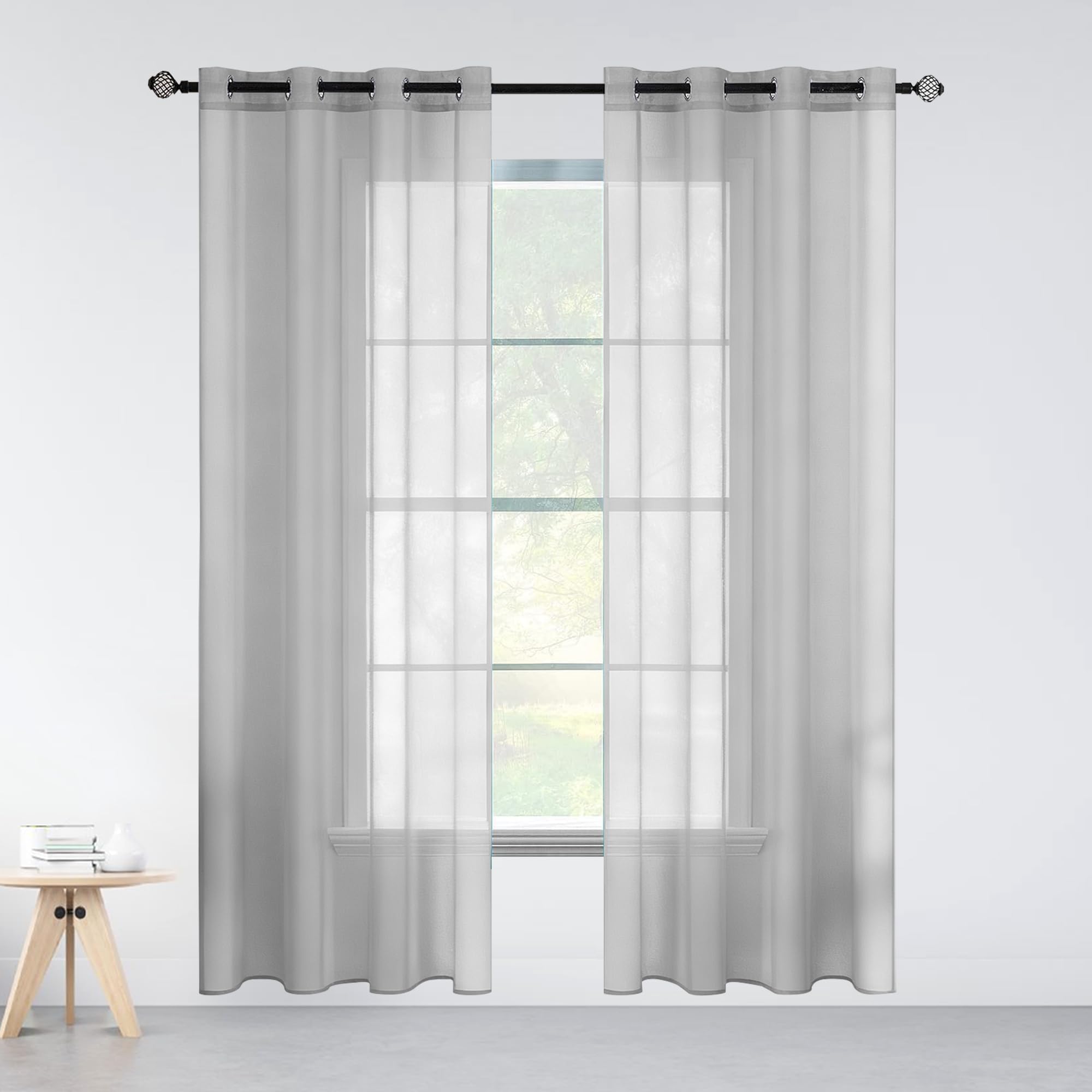 Rideaux voilage gris clair 220x150cm à oeillets pour salon et cuisine
