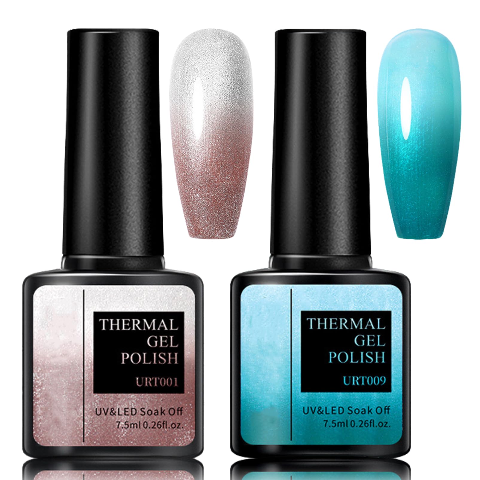 2PCS Farbwechsel UV Gel Nagellack - 7.5ml Temperatur Soak Off UV LED Nail Art Lack Gellack Set - Aurora Grün Braun Silver (1+9)