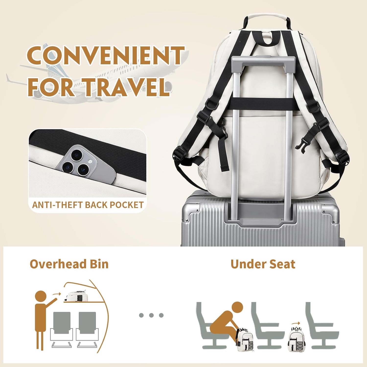 GeeWin Backpack for Boys, Waterproof Boys Backpacks 15.6" Laptop Backpack Schoolbag for Teens Boy Kids Children Middle High School, Back to School Book Bags Set with Lunch Bag & Pencil Bag (Beige) - Image 4