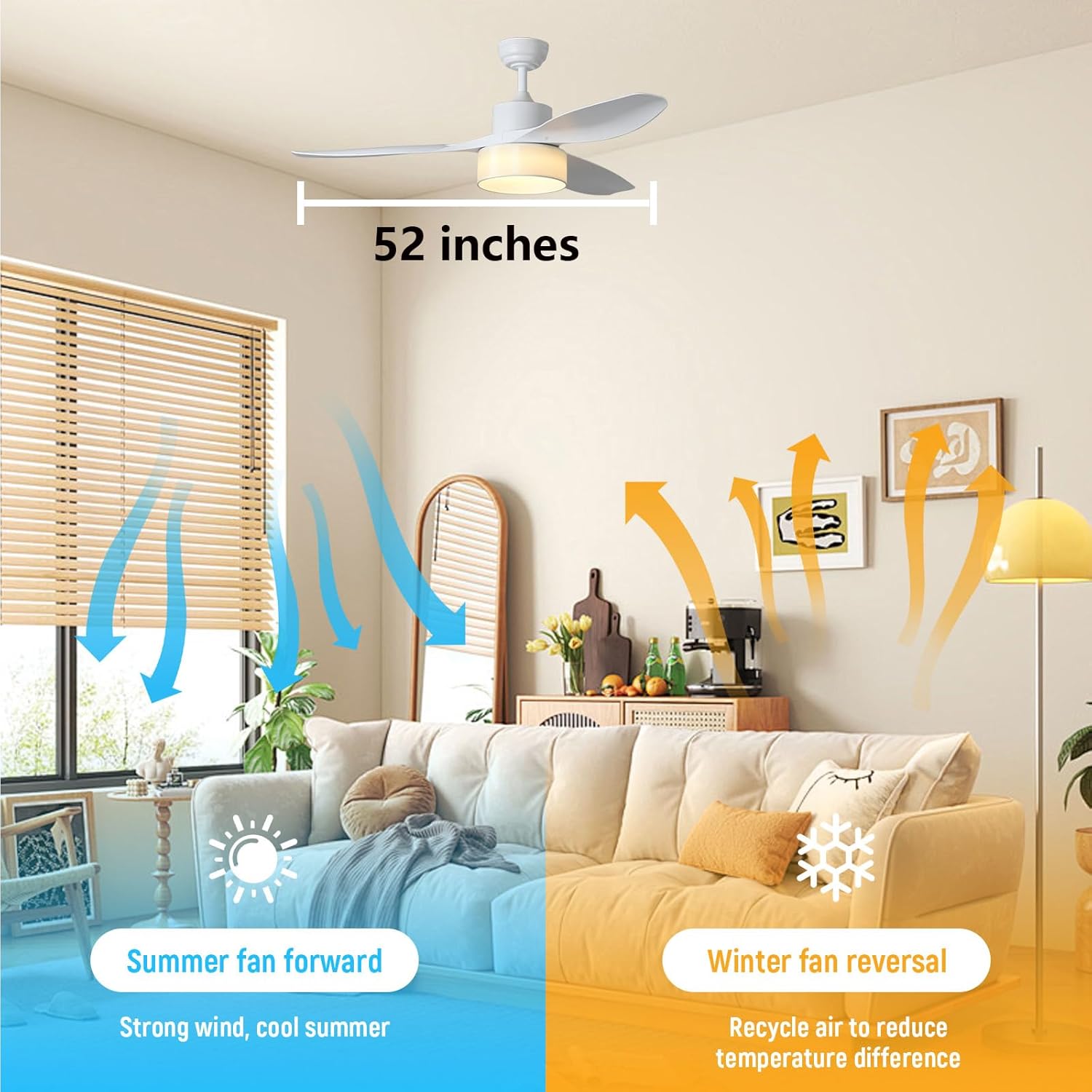 Eamonex LED 52 inches DC Fabric Ceiling Fan with Light Fixture and Remote Control,Modern Boho Dimmable Fandelier for Indoor,Outdoor,Bedroom,Living room,Dining room