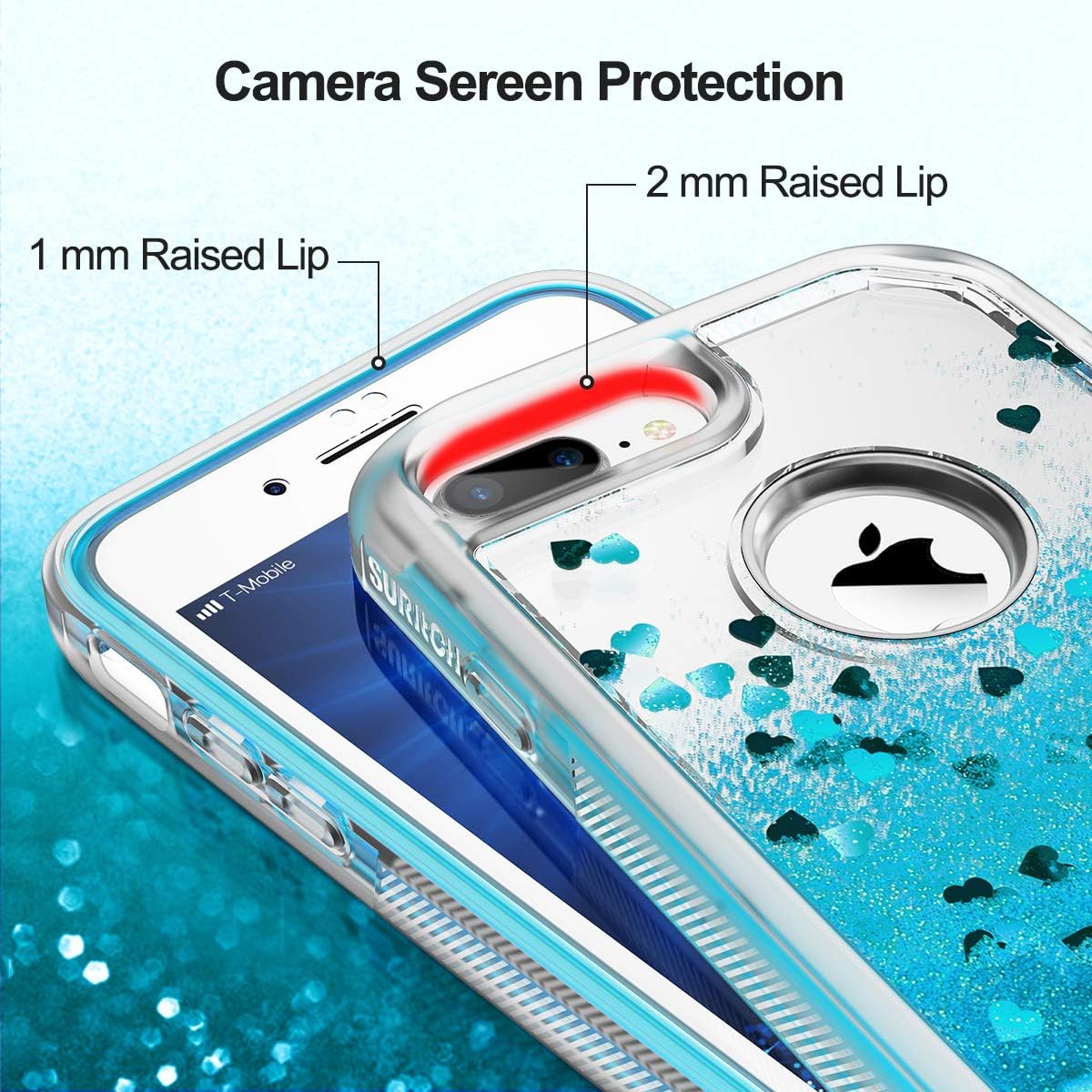 SURITCH Case for iPhone 7 Plus/iPhone 8 Plus, [Built-in Screen Protector] Quicksand Liquid Glitter Full-Body Protection Rugged Bumper Shockproof Cover for iPhone 7 Plus/8 Plus 5.5 Inch(Blue)