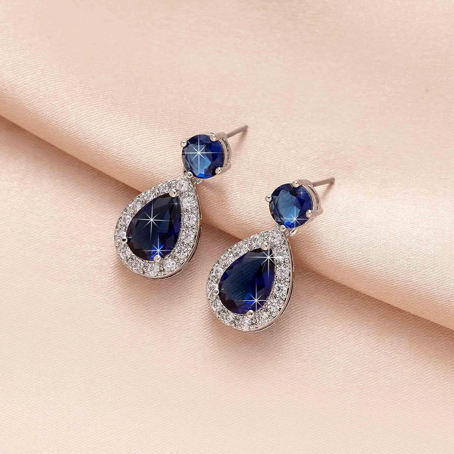 Austrian Crystal Teardrop Halo Drop Dangle Earrings for Women 14K White Gold Plated Flatback Stud Earrings Hypoallergenic Jewelry - Image 4