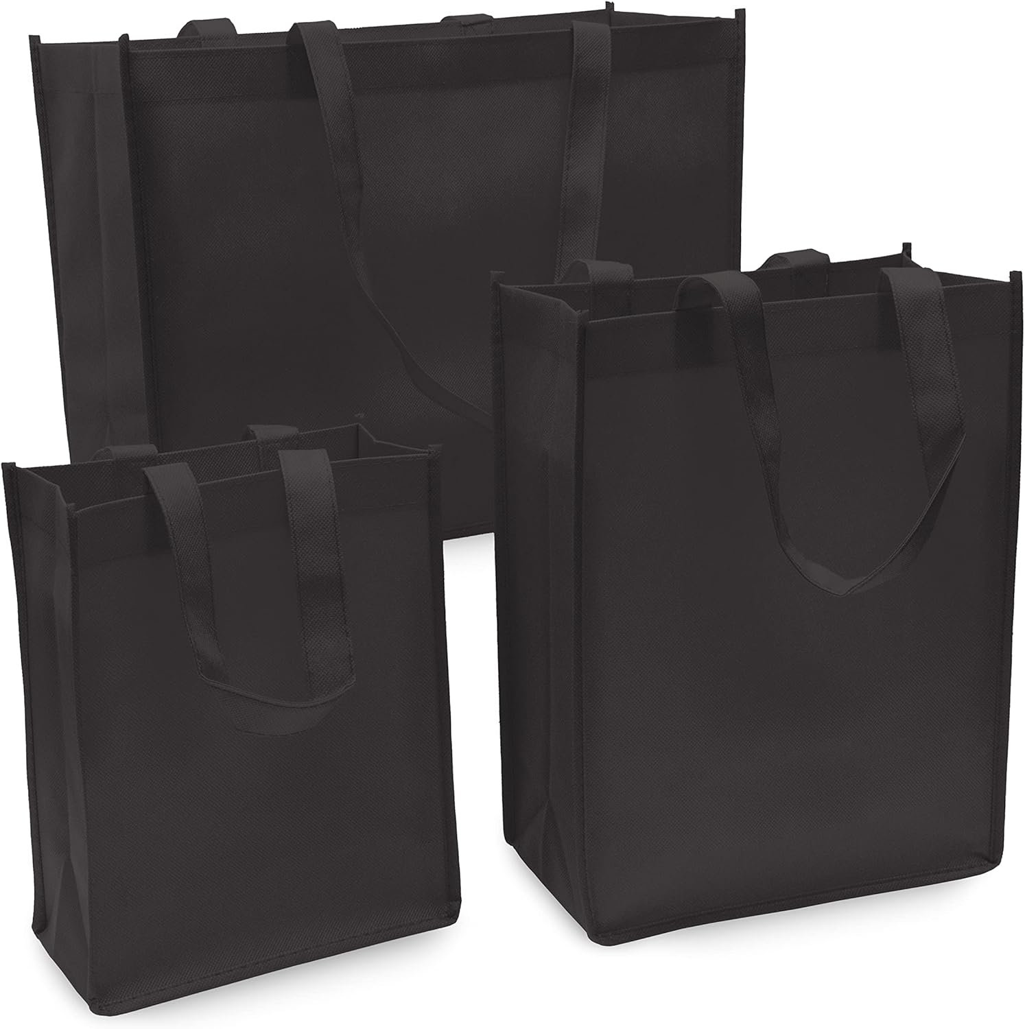 ZENPAC 12 Pack Assorted Sizes Gift Bags with Handles, Black Reusable Bags, Fabric Bags for Shopping, Boutiques, Retail, Small Business, Bulk