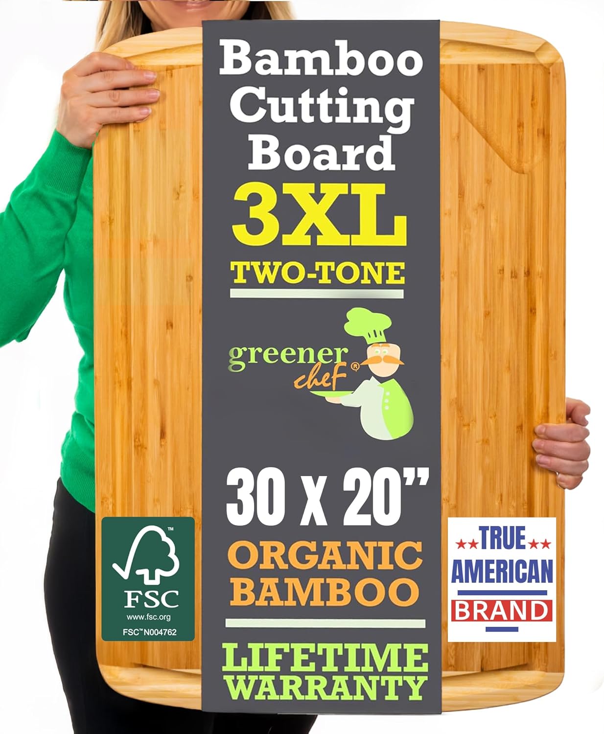 30 x 20 Organic Extra Large Cutting Board with Lifetime Replacements – Wood Bamboo Chopping Board – Wooden Butcher Block Cutting Board for Carving Turkey, Grilling Brisket and BBQ – by Greener Chef 30 x 20 Organic Extra Large Cutting Board with Lifetime Replacements – Wood Bamboo Chopping Board – Wooden Butcher Block Cutting Board for Carving Turkey, Grilling Brisket and BBQ – by Greener Chef