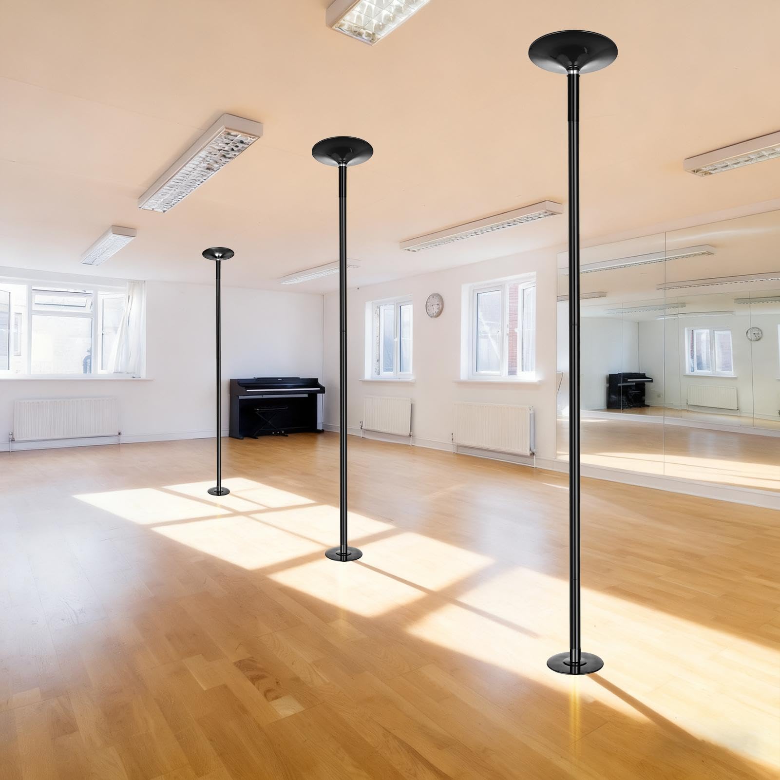 Poledance - Asta professionale per pole dance, regolabile in altezza, 223-280 cm, statica e girevole, con prolunga, in acciaio cromato, portata 200 kg, per pole dance, ginnastica, fitness