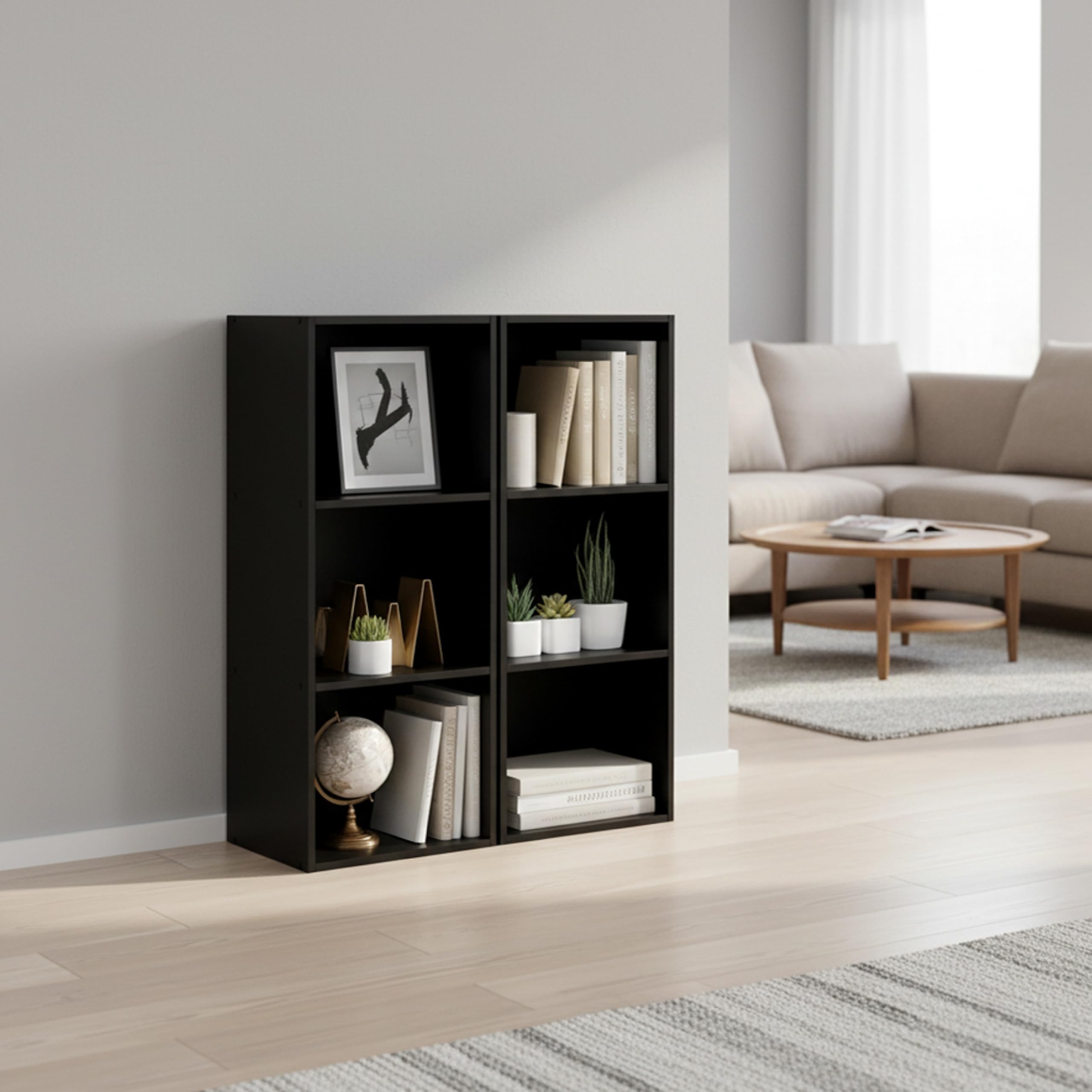 Baroni Home Libreria a Cubi Componibile, Scaffale Modulare 3 Ripiani Multiuso per Soggiorno, Camera e Ingresso, Design Moderno, Montaggio Semplice (Nera 3 Ripiani)