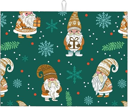 Cute Christmas Gnomes Dish Drying Mat 18"x24" For Kitchen Counter, Absorbent Microfiber Dishes Draining Pad Rack Mats Fast Dry Kitchen Accessories