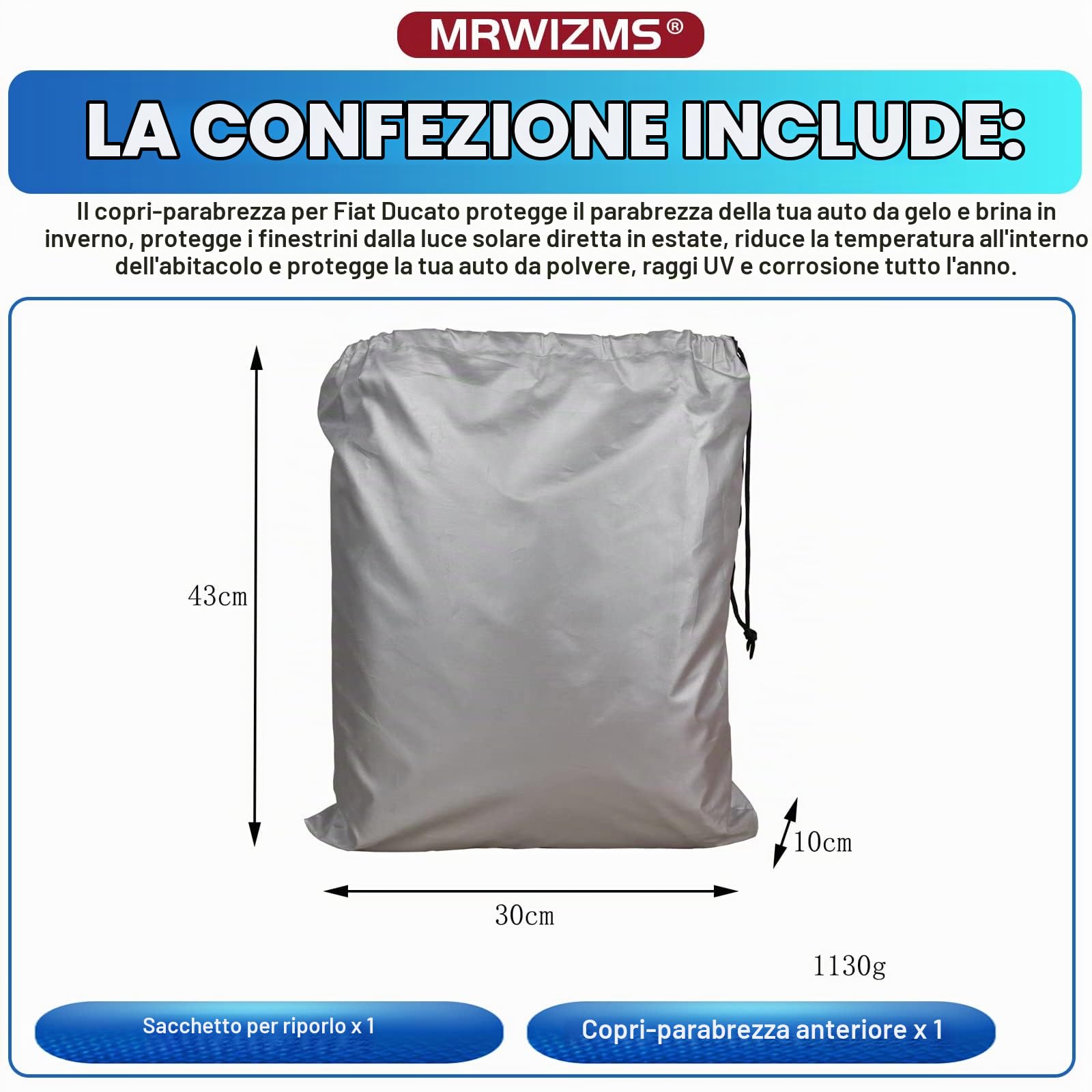 Parasole Fiat Ducato X250 X290 - Interno Camper, Protezione Privacy e UV, Tappetino Termico