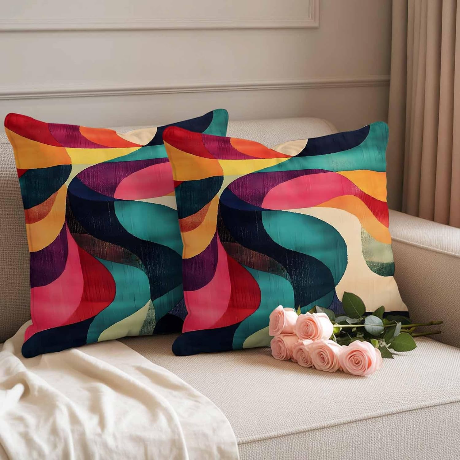 Outdoor Waterproof Throw Pillow Covers, Colorful Geometric Decorative Pillow Cases, Modernism Abstract Aesthetics Couch Pillow Protector Patio Sofa Cushion Covers Replacement 18"x18" 2 Pack