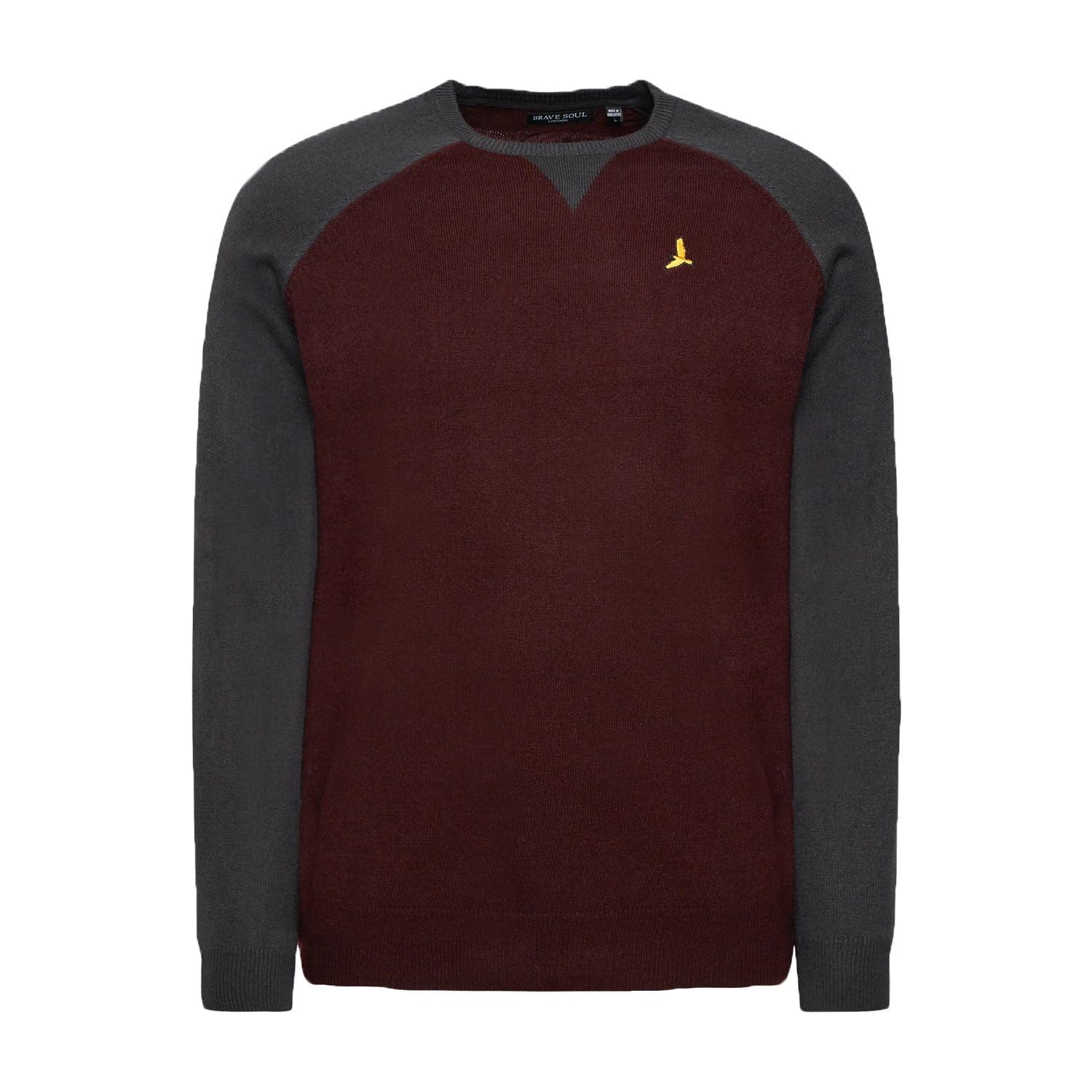 Brave Soul Men's Oxblood/ Slate Grey Higgs Contrast Raglan Sleeves Knitted Jumper-Wine-X-Large