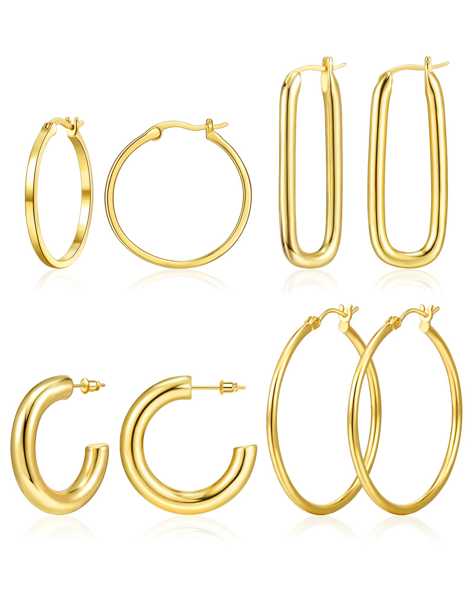 Adoyi Gold Hoop Earrings Set for Women 14K Gold Plated Thick Open Hoop Earrings Twisted Huggie Ear rings Lightweight 4 Pairs Jewelry Set for Valentines Mother's Day Birthday Gifts