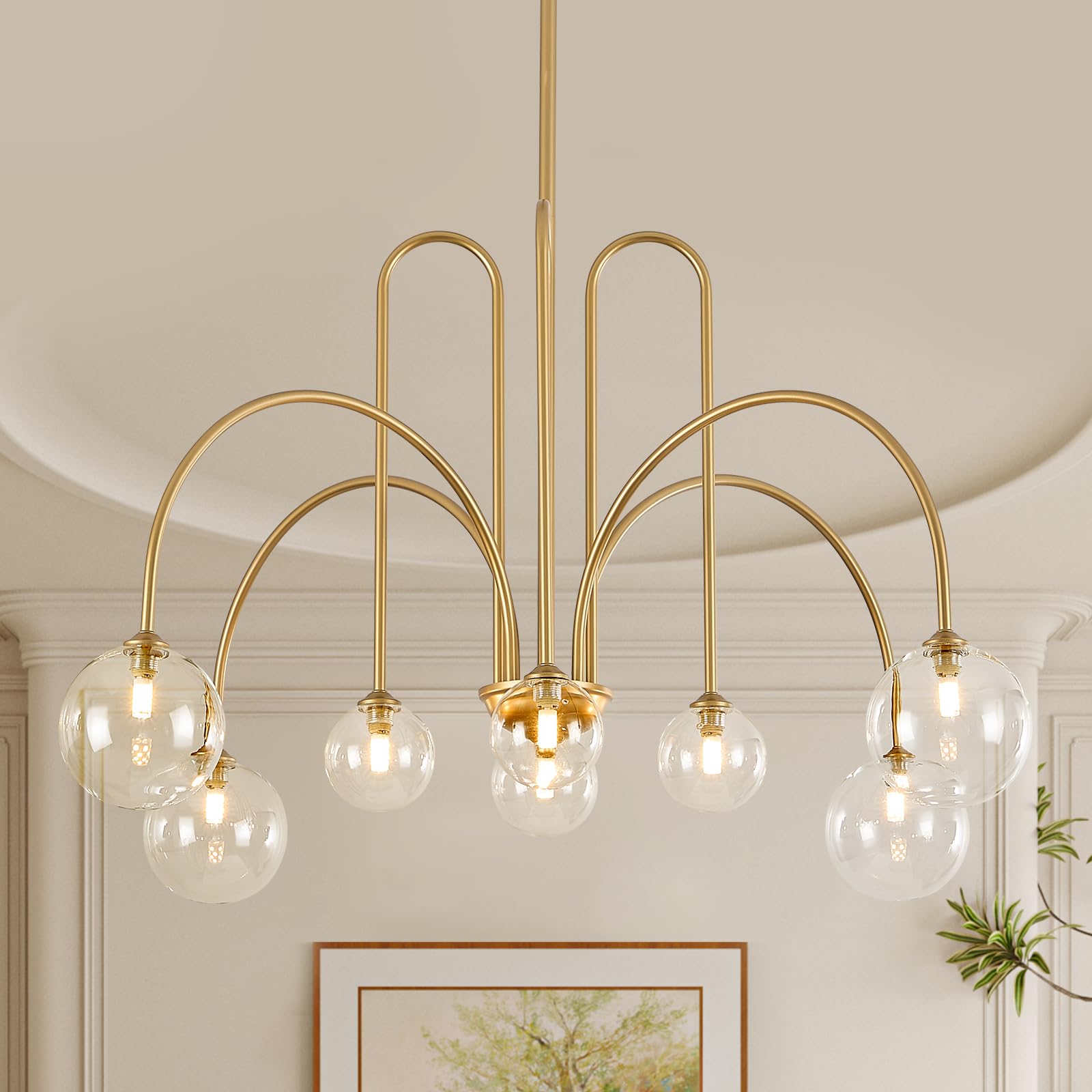 Photo 1 of MERINEA Modern Sputnik Light Fixture 8 Lights Luxury Gold Chandelier Large L41” Mid Century Clear Glass Globe Ceiling Pendant Light for Foyer Staircase Living Dining Room Kitchen