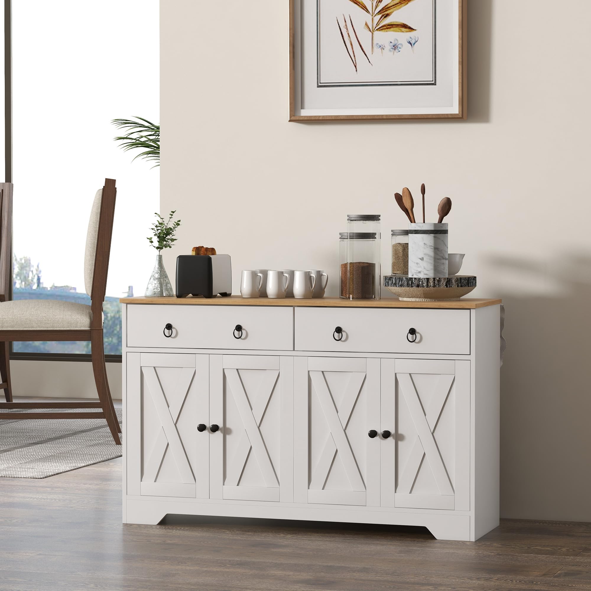 HOMCOM Mobiletto buffet 2 ante 121L x 37W x 75H cm Bianco