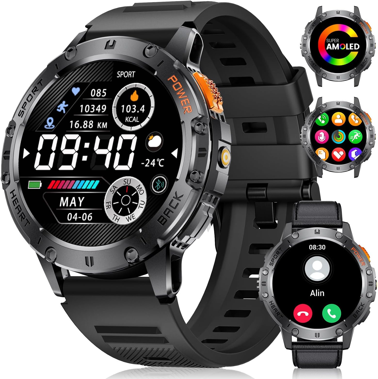 FOXBOX Military Smart Watch for Men Bluetooth Call, 1.43" AMOLED Smartwatch 530mAh 5ATM Waterproof 100+ Sports Fitness Watch Step Calorie Heart Rate Blood Pressure Sleep Monitor for Android iOS 2026