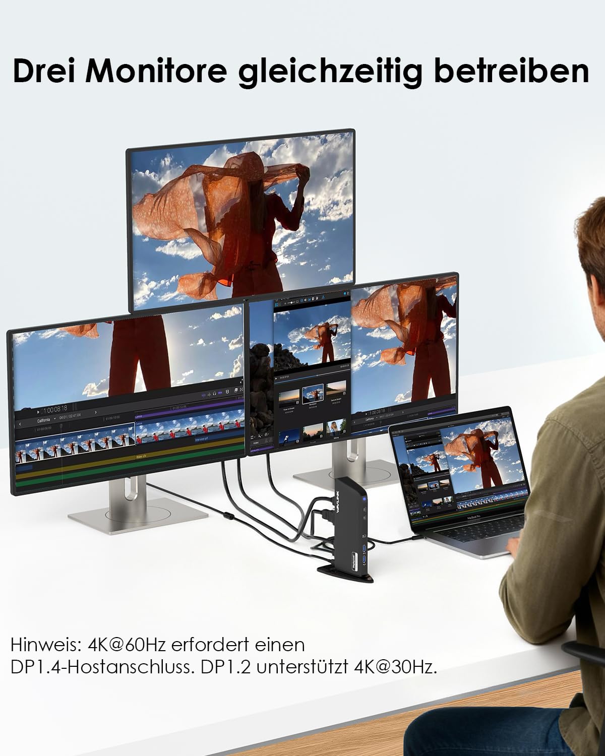 WAVLINK DisplayLink Docking Station 13-in-1 USB-C-Laptop-Dock, Dreifach-Display (4K HDMI + 2×2K HDMI/DVI), 5 Gbit/s USB-C/A,Ethernet, kompatibel mit Windows/Mac OS/MacBook Neo (kein Laptop-Laden)