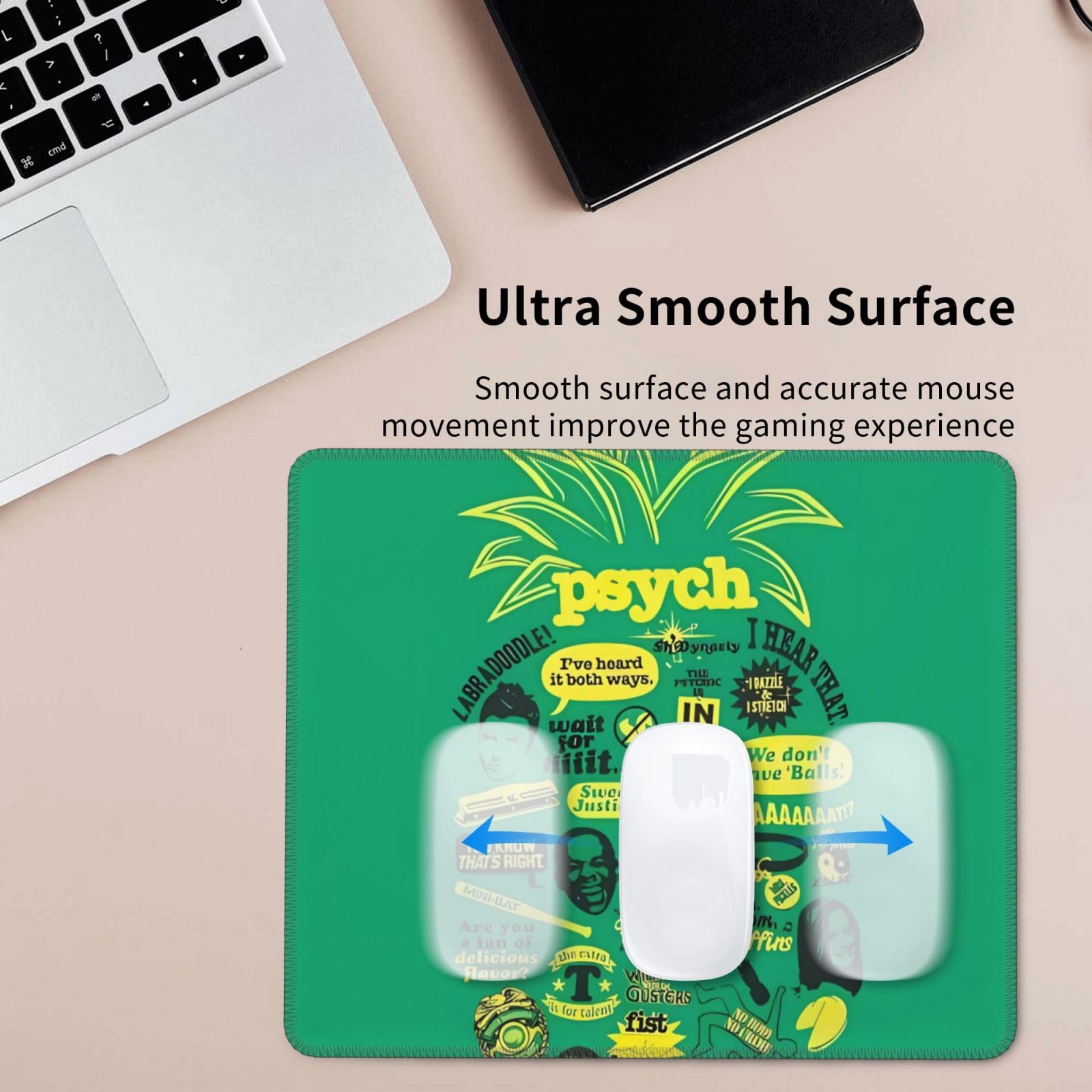 LAMAME Tappetino per mouse quadrato con stampa ananas con base in gomma antiscivolo e bordi cuciti