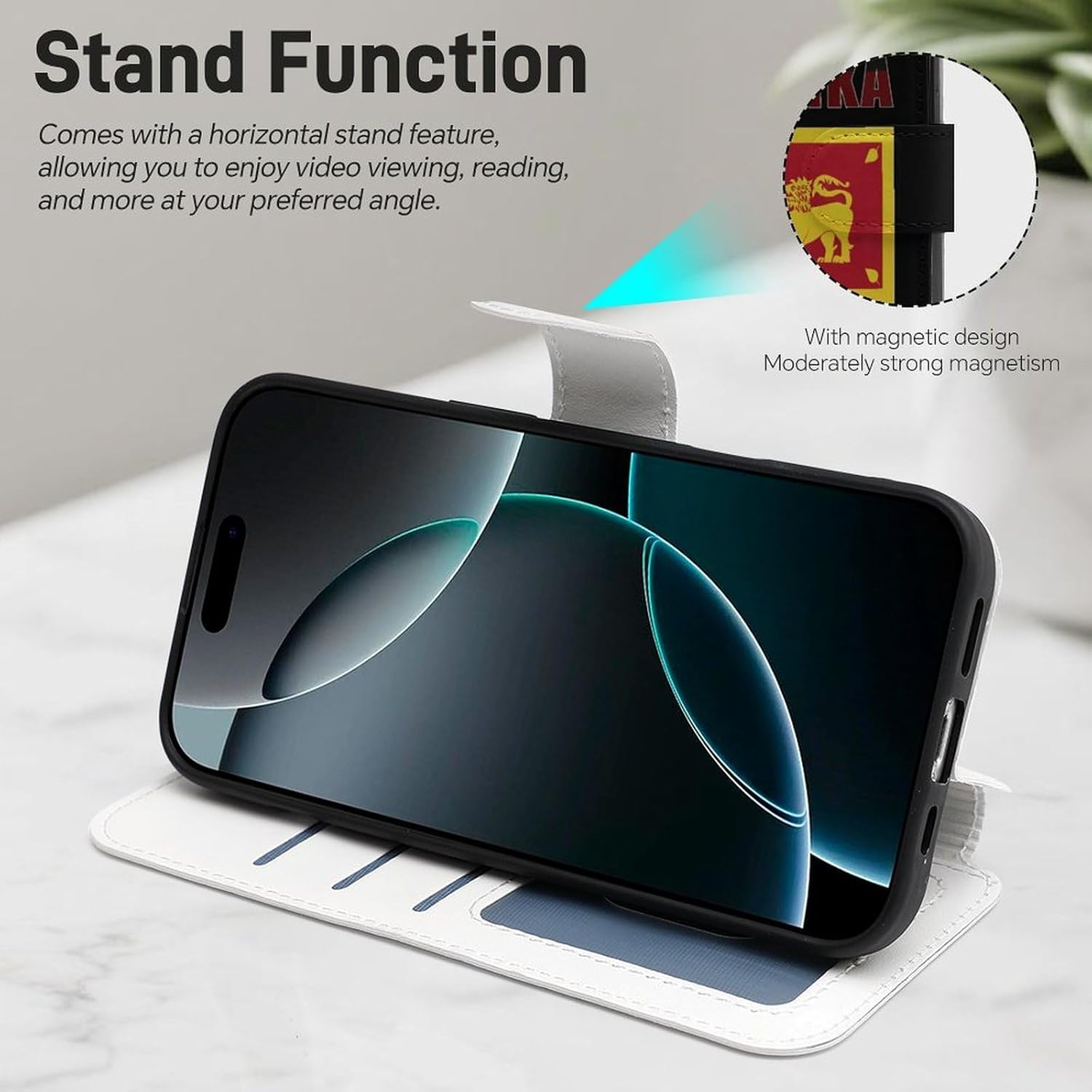 Vintage Sri Lanka Flag Compatible with iPhone 16/16 Plus/16 Pro/16 Pro Max/16 E Case Phone Wallet Card Holder Flip Cover with Wrist Strap