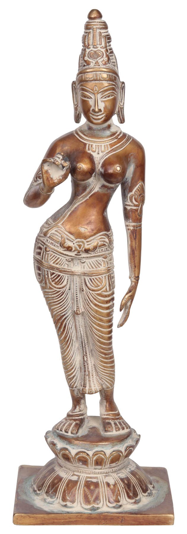 Statue de la déesse Parvati en laiton véritable ciselé à la main
