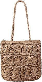 HJMND Women Straw Woven Beach Bag Tote Large Beach Handmade Weaving Shoulder Bag Purse Straw Handbag (Khaki)