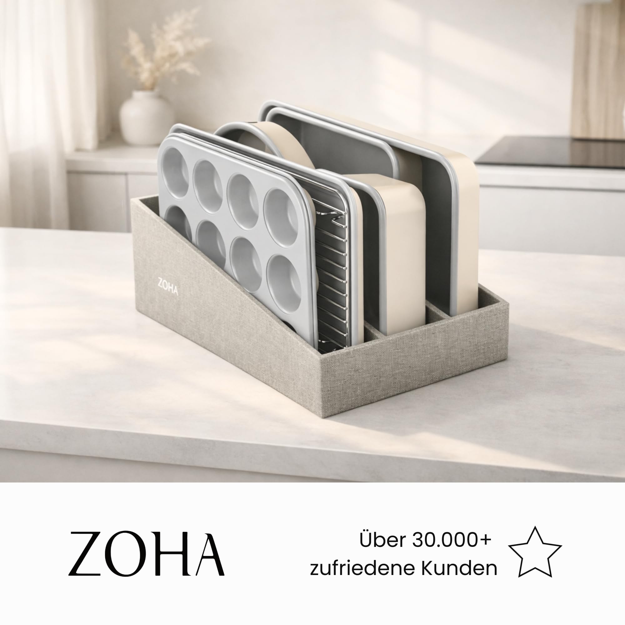 Zoha Backform- und Ofenset 7-teilig - All-in-One Komplettbackset Aluminium mit Organizer - Antihaft-Keramikbeschichtung bis 290°C hitzebeständig - PFAS- und PTFE-frei
