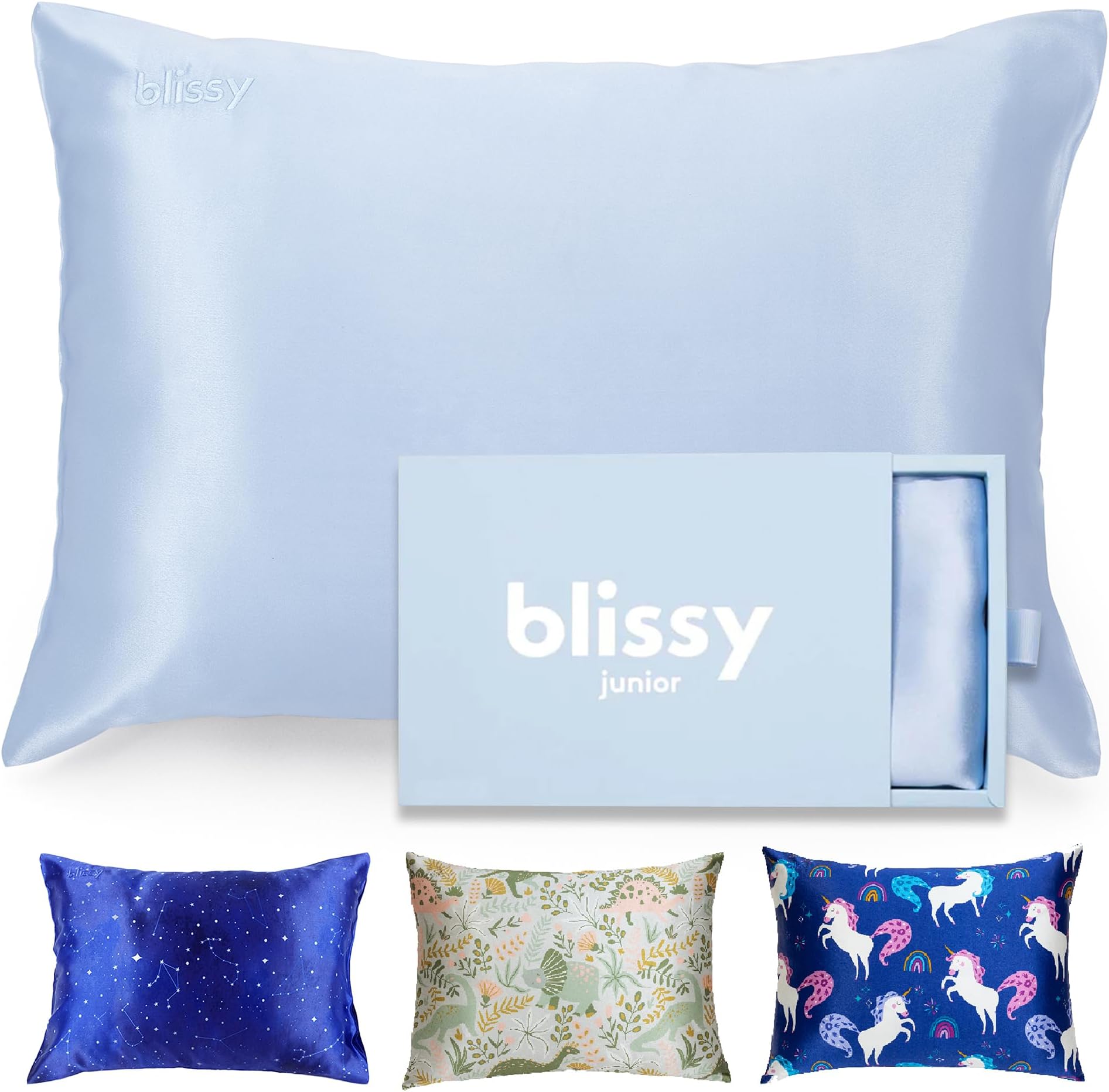 Blissy Toddler Silk Pillowcase - 100% Pure Mulberry Silk - 22 Momme 6A Luxury Fiber - Soft Gentle Silk Pillowcase for Kids Hair and Skin (Toddler 13x18 Inches, Baby Blue)