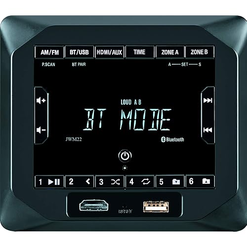 Jensen JWM22 2-Speaker Zones AM/FM|BT|HDMI|AUX Cube Wall Mount Stereo, Speaker Output 4X 6 Watt, 30 Station Presets (18FM/12AM), Receives Bluetooth Audio (A2DP) and Controls (AVRCP) from Devices